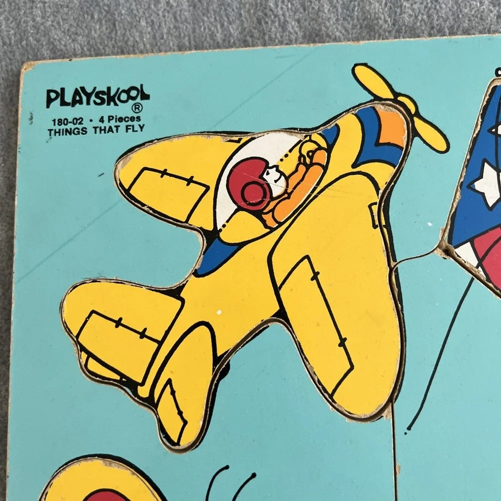 PLAYSKOOL Wooden Puzzle Tray Things That Fly Vintage USA Children Toy 80s Retro